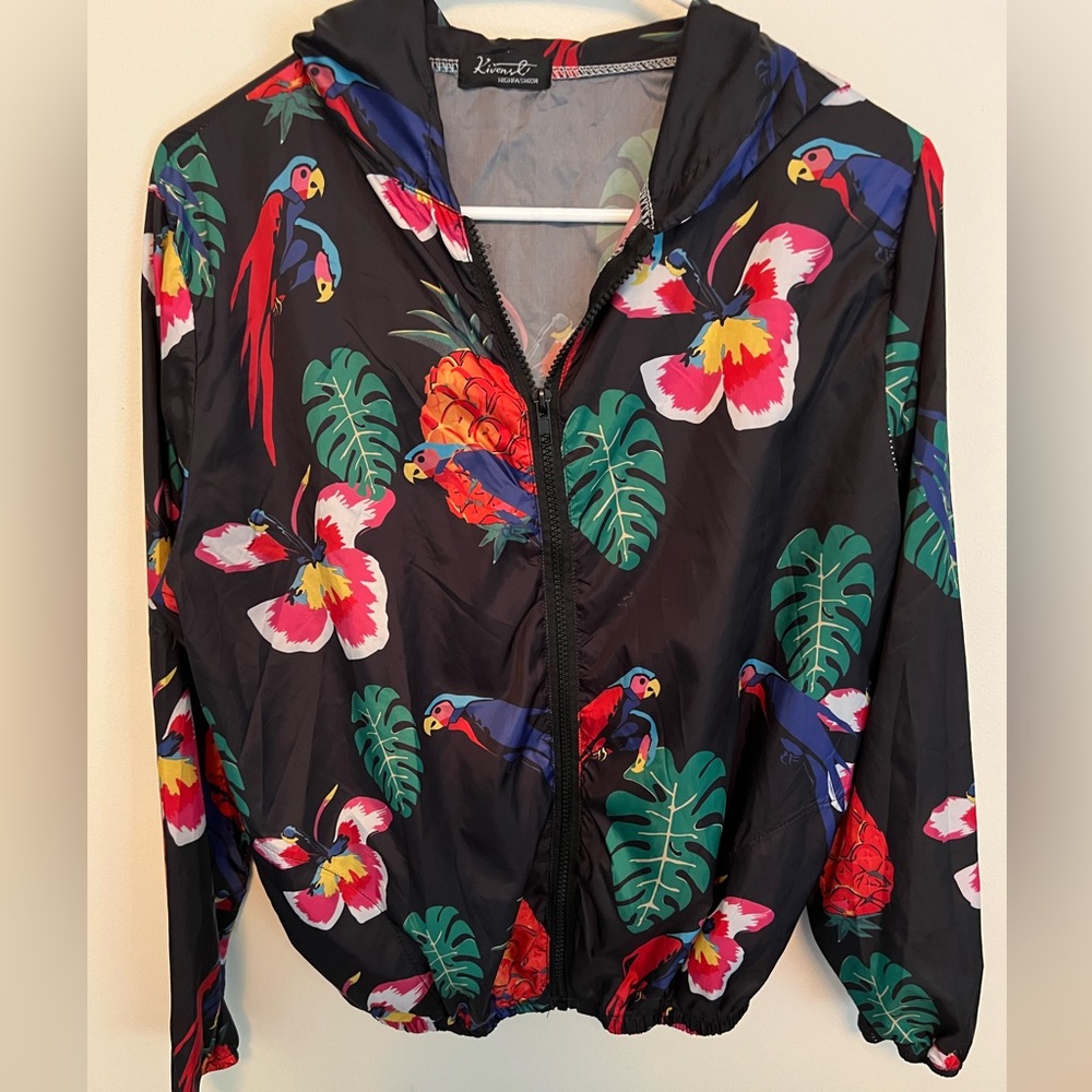 Womens Tropical Print Lightweight Rain Jacket/ hooded Jacket